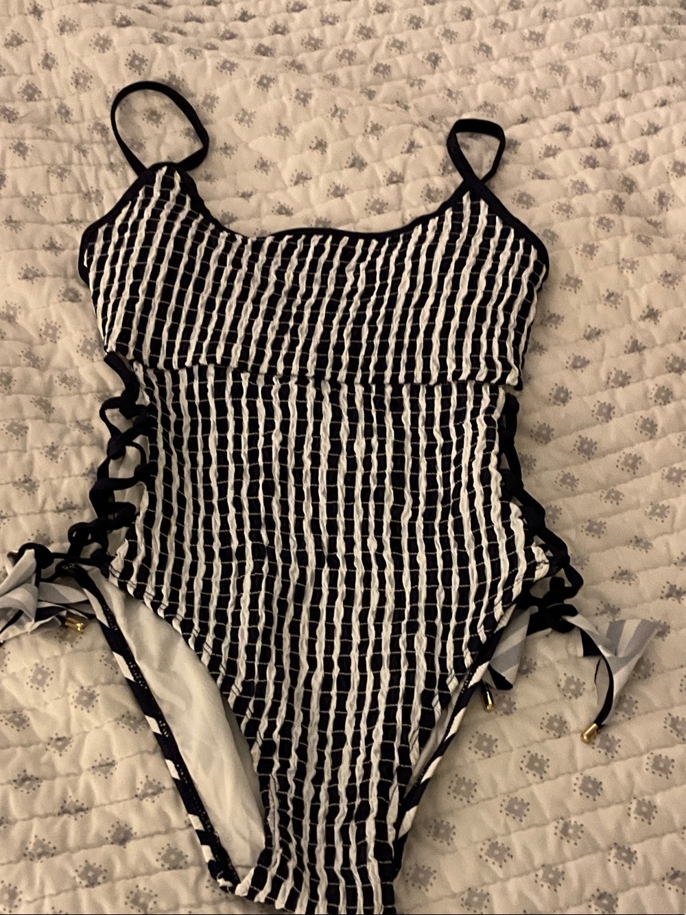 Studio  Navy and White Textured One-Piece Swimsuit